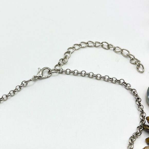 Chunky Stone Crystal Necklace Chain Tassel Silver Tone Long Y Drop Boho Chic - Picture 5 of 7